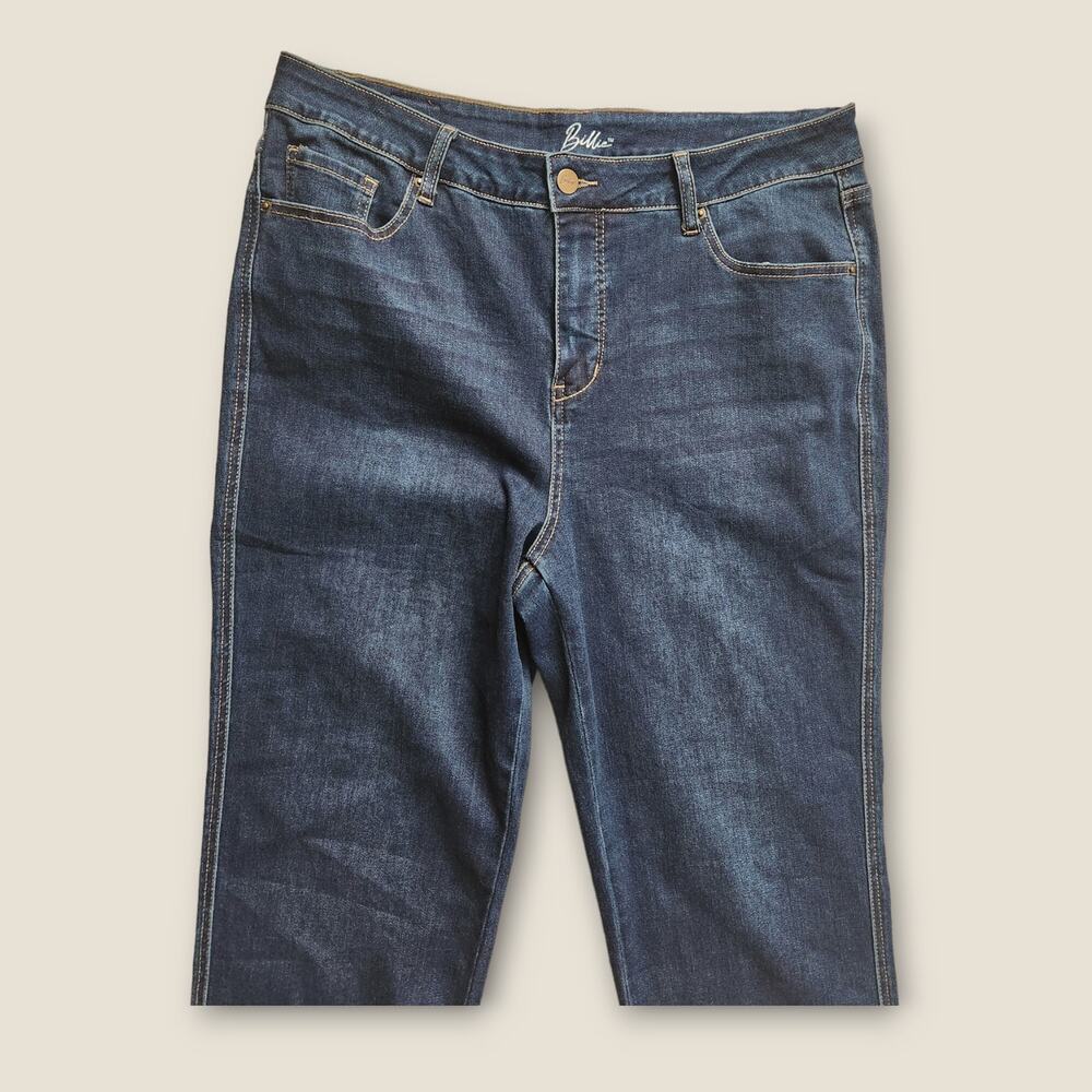 Billie Women's Jeans Dark Wash Raw Hem Straight Leg High-rise Size 14 - Picture 3 of 8